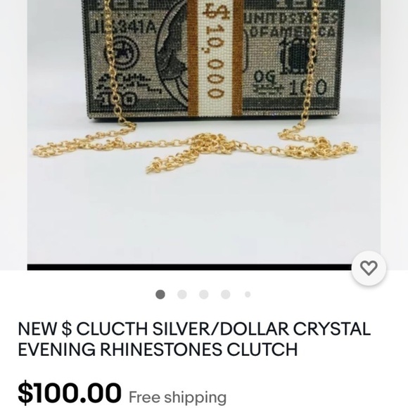 𝅺money dollar, Rhinestone crystals clutch,even bag.